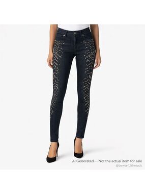 Miss Me 28 Dark Wash Sequin Skinny Jeans Y2K Western Glam Rock